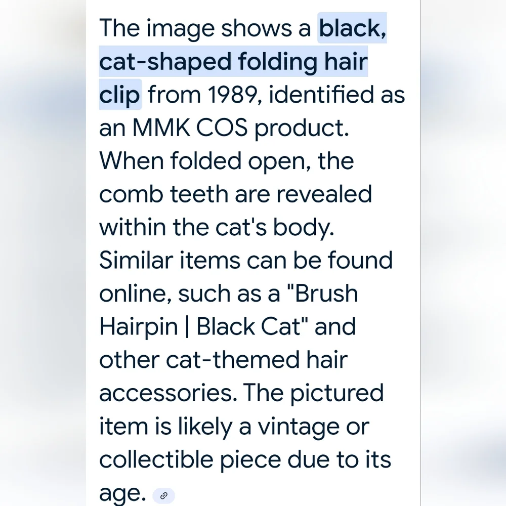 Black‎ Cat Marked 1989 MMK COS Hair Comb Clip Accessory